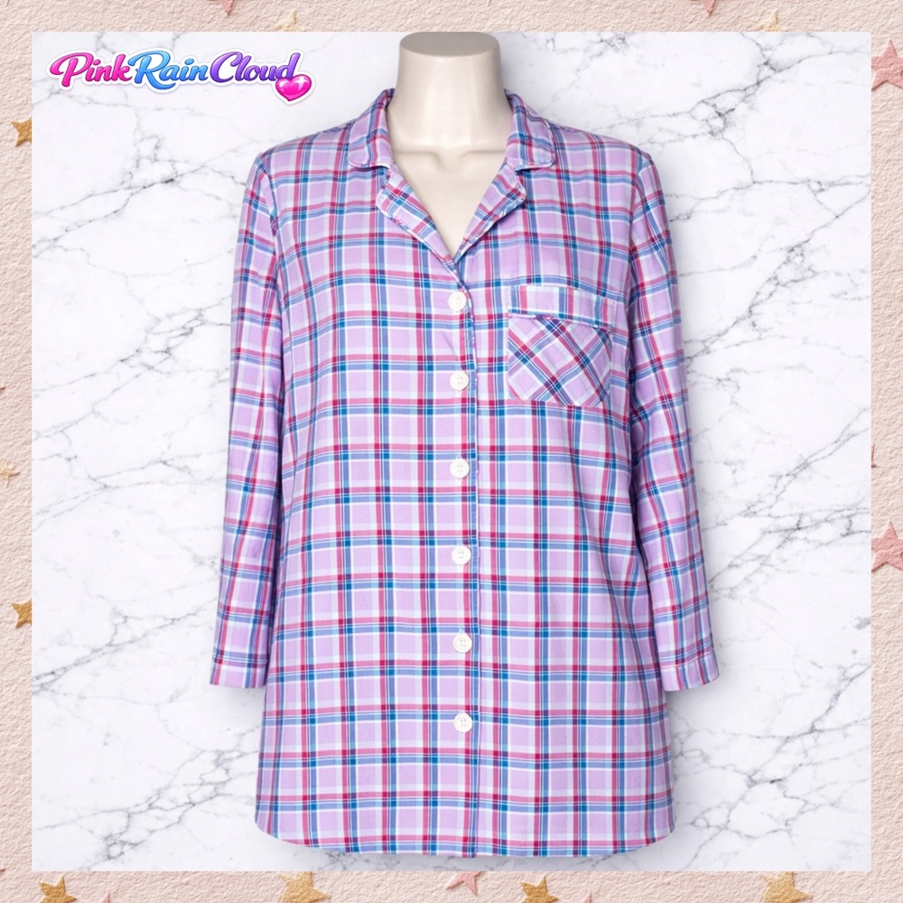 Victoria’s Secret Pastel Plaid Button Up Lounge Sleep Shirt Women’s XS